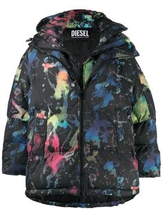 Diesel стеганое пальто оверсайз с эффектом разбрызганной краски