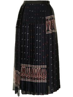Sacai плиссированная юбка мини с принтом пейсли