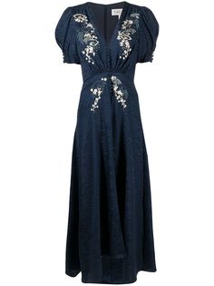 Saloni расклешенное платье с цветочной вышивкой