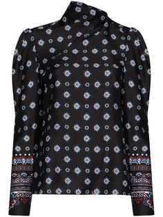 Erdem блузка с пышными рукавами и геометричным принтом