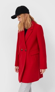 Stradivarius Базовое Драповое Пальто Женская Коллекция Красный M