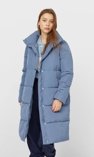 Stradivarius Длинное Стеганое Пальто Женская Коллекция Индиго L