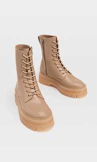 Stradivarius Ботинки На Плоской Подошве Со Шнуровкой Женская Коллекция Бежевый 39