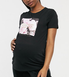 Черная футболка с принтом роз New Look Maternity-Черный цвет