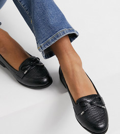 Черные лоферы для широкой стопы с тиснением под крокодиловую кожу New Look-Черный цвет