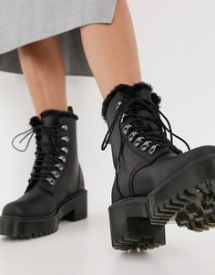 Черные ботильоны на каблуке с подкладкой из искусственного меха Dr Martens Leona-Черный цвет