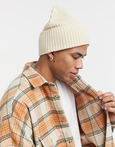 Светло-бежевая шапка-бини в стиле oversized ASOS DESIGN-Белый