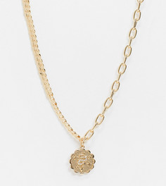 Золотистое ожерелье-цепочка с комбинированными звеньями и круглой плоской подвеской Reclaimed Vintage Inspired-Золотистый