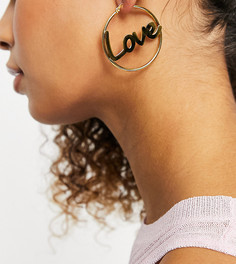 Серьги-кольца с водостойкой позолотой 18 карат и надписью "Love" Hoops + Chains LDN-Золотистый