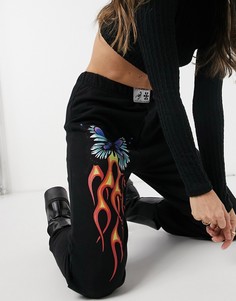 Свободные джоггеры с изображением бабочки и пламени New Girl Order (от комплекта)-Черный цвет
