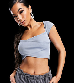 Голубой кроп-топ в рубчик с запахом ASYOU