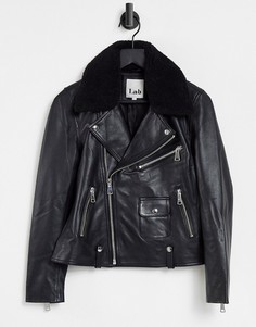 Черная байкерская куртка воротником «борг» Lab Leather-Черный цвет