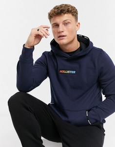 Худи темно-синего цвета с логотипом Hollister-Темно-синий