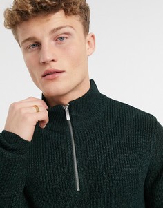 Зеленый вязаный джемпер на короткой молнии Burton Menswear-Зеленый цвет