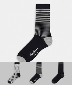 Набор из 3 пар носков до щиколотки в горошек и различную полоску Pepe Jeans-Черный цвет