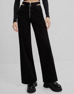 Черные джинсы с широкими штанинами и вырезами Bershka-Черный цвет