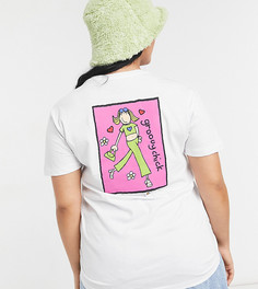 Свободная футболка с принтом "Groovy Chick" на спине Daisy Street Plus-Белый