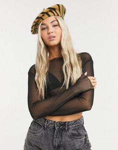 Шерстяной берет с тигровым принтом ASOS DESIGN-Многоцветный