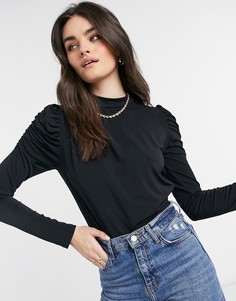 Черное облегающее боди с рюшами на плечах Vero Moda-Черный цвет