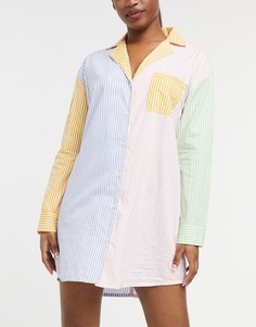 Ночная oversized-сорочка в стиле колор блок из ткани в полоску пастельных тонов Daisy Street-Многоцветный