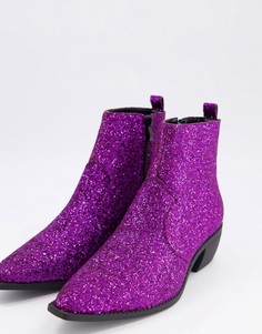Фиолетовые ботильоны челси с блестками в ковбойском стиле на кубинском каблуке ASOS DESIGN-Фиолетовый цвет