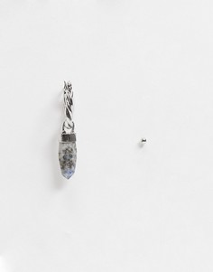 Серебристые серьга-кольцо 12 мм с осколком ляпис-лазурита и серьга-гвоздик ASOS DESIGN-Серебряный