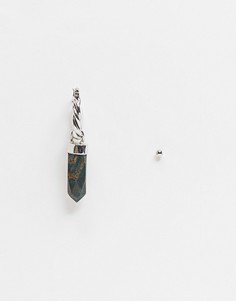 Серебристые серьга-кольцо 12 мм с осколком мохового агата и серьга-гвоздик ASOS DESIGN-Серебряный