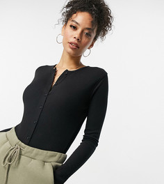 Черное базовое боди в рубчик с длинными рукавами и пуговицами Missguided Tall-Черный цвет