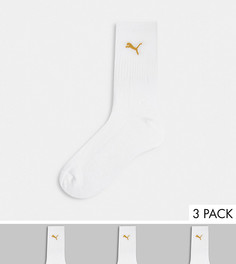 Набор из трех пар бело-золотистых носков с логотипом PUMA-Белый