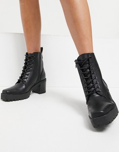 Черные ботинки на шнуровке с квадратным носком NA-KD-Черный цвет