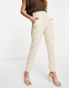 Светло-бежевые брюки с завышенной талией и отделкой под кожу крокодила Femme Luxe-Бежевый
