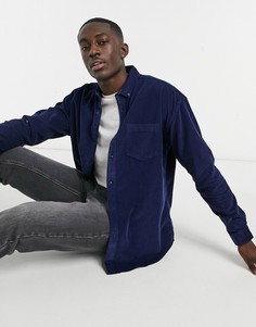 Темно-синяя рубашка в стиле oversized из вельвета в рубчик New Look-Темно-синий