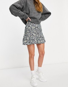 Расклешенная мини-юбка с темным цветочным принтом Motel-Голубой