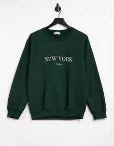 Изумрудно-зеленый oversized-свитшот с принтом "New York" In The Style x Lorna Luxe Exclusive-Зеленый цвет