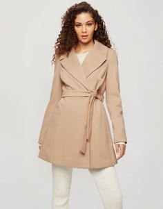 Бежевое пальто с запахом Miss Selfridge-Коричневый цвет