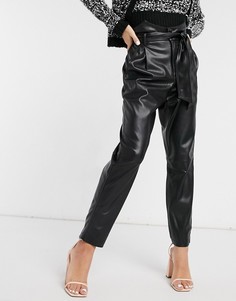 Черные брюки из искусственной кожи с поясом и завышенной талией BB Dakota-Черный