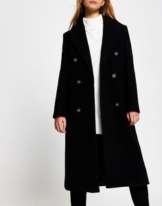 Черное однобортное приталенное пальто River Island-Черный цвет