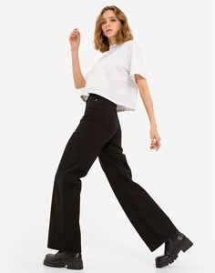 Чёрные джинсы Wide leg с высокой талией Gloria Jeans