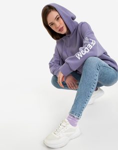Фиолетовое худи oversize с принтом Gloria Jeans