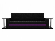 Прямой диван Атланта М 2 стола Микровельвет Черный\Фиолетовый Bravo
