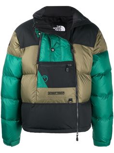 The North Face пуховик в стиле колор-блок с капюшоном