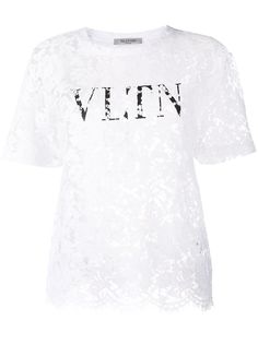 Valentino футболка с логотипом и кружевом
