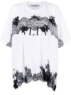 Valentino футболка с кружевом и логотипом