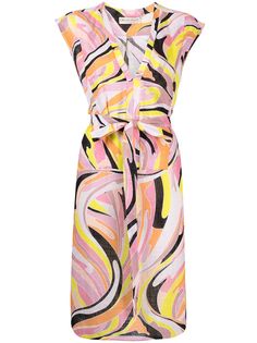 Emilio Pucci платье с поясом и принтом Vetrate