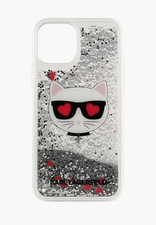 Чехол для iPhone Karl Lagerfeld 12/12 Pro (6.1), Liquid glitter Choupettes head Silver