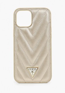 Чехол для iPhone Guess 12 Pro Max (6.7), PU Qualited V Triangle metal logo Gold