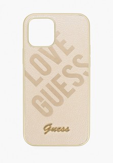 Чехол для iPhone Guess 12/12 Pro (6.1), PU Iridescent "Love" with metal logo Gold