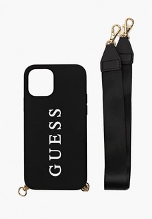 Чехол для iPhone Guess 12 Pro Max (6.7), PU Embossed white logo and strap Black