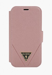 Чехол для iPhone Guess 12 mini (5.4), PU Saffiano Triangle metal logo Pink