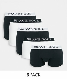 Набор из 5 боксеров-брифов с контрастным поясом Brave Soul-Черный цвет